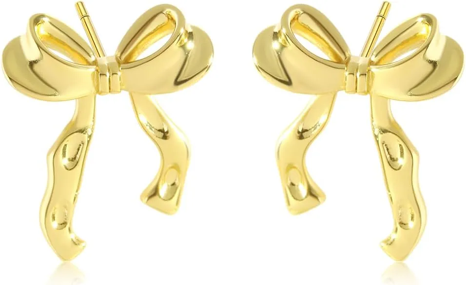 Gold Bow Earrings For Women Cute Cubic Zirconia Bowknot Stud Earrings Statement Party Jewelry