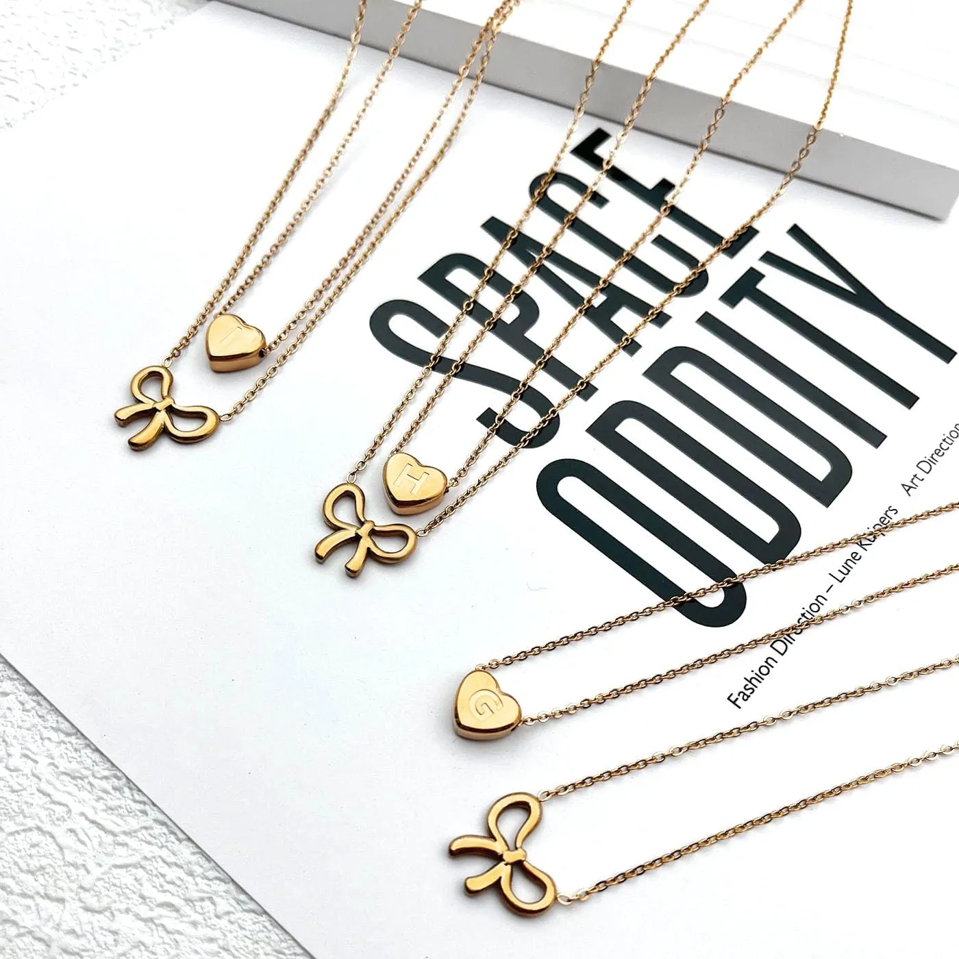Gold Bow Pendant Necklace Initial Necklaces for Women 18K Real Gold Plated Heart Initial A-Z Necklace Layered Dainty Gold Necklace Bow Pendant Choker Trendy Gold Letter Necklace Jewelry