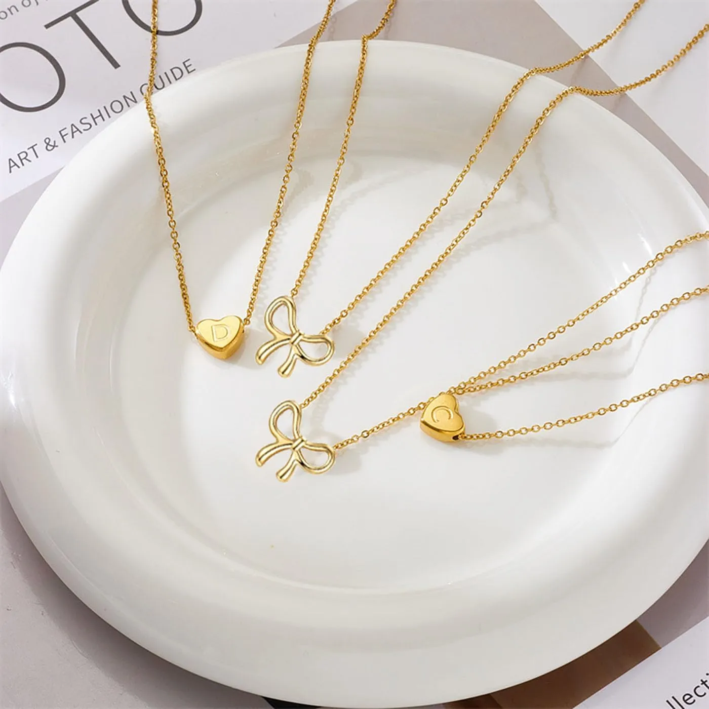 Gold Bow Pendant Necklace Initial Necklaces for Women 18K Real Gold Plated Heart Initial A-Z Necklace Layered Dainty Gold Necklace Bow Pendant Choker Trendy Gold Letter Necklace Jewelry
