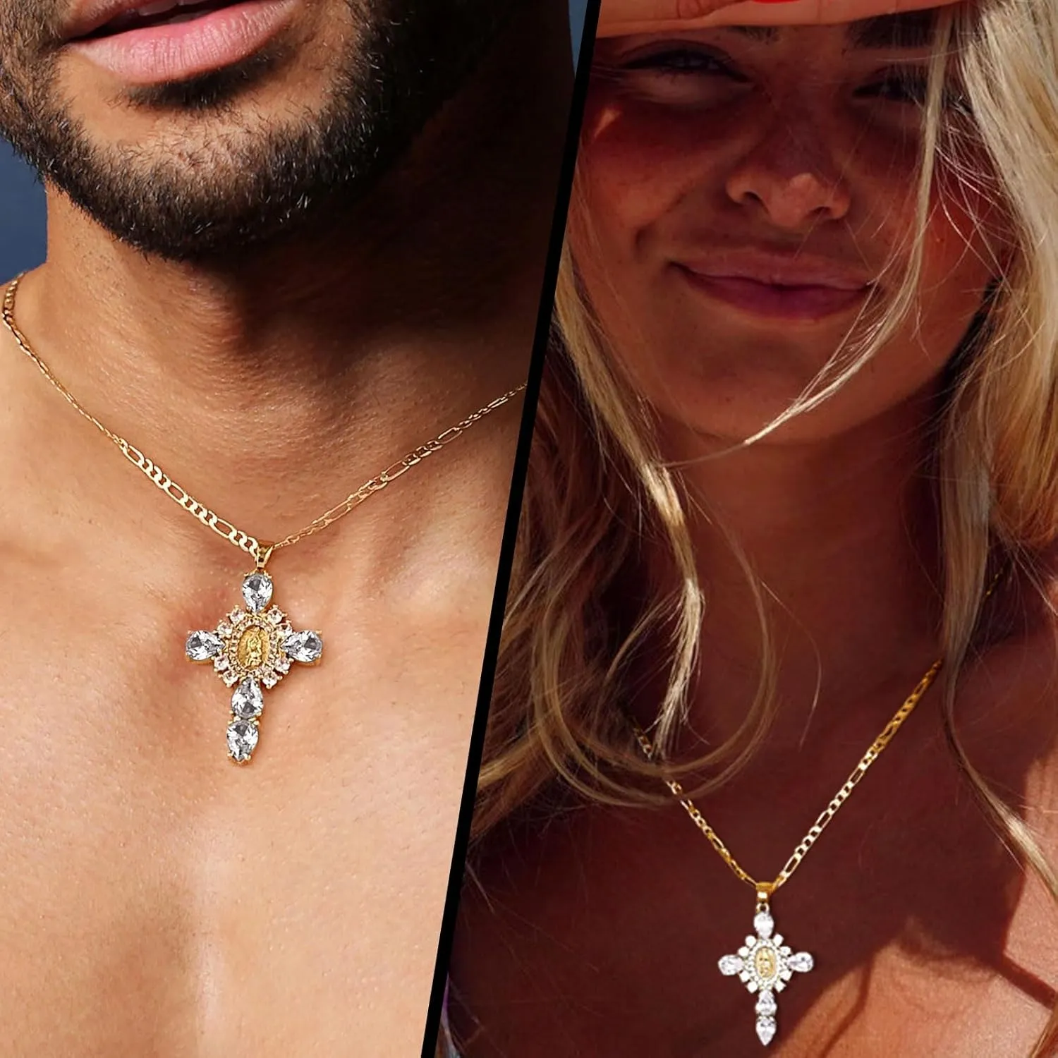 Gold Cross Necklace for Women 14K Gold Plated Cross Pendant Dainty Choker Necklace with Diamonds Trendy Jewelry