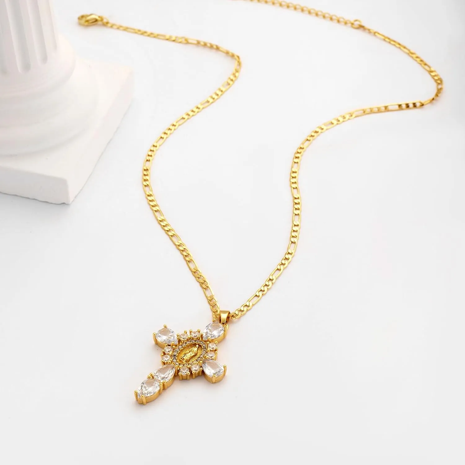 Gold Cross Necklace for Women 14K Gold Plated Cross Pendant Dainty Choker Necklace with Diamonds Trendy Jewelry