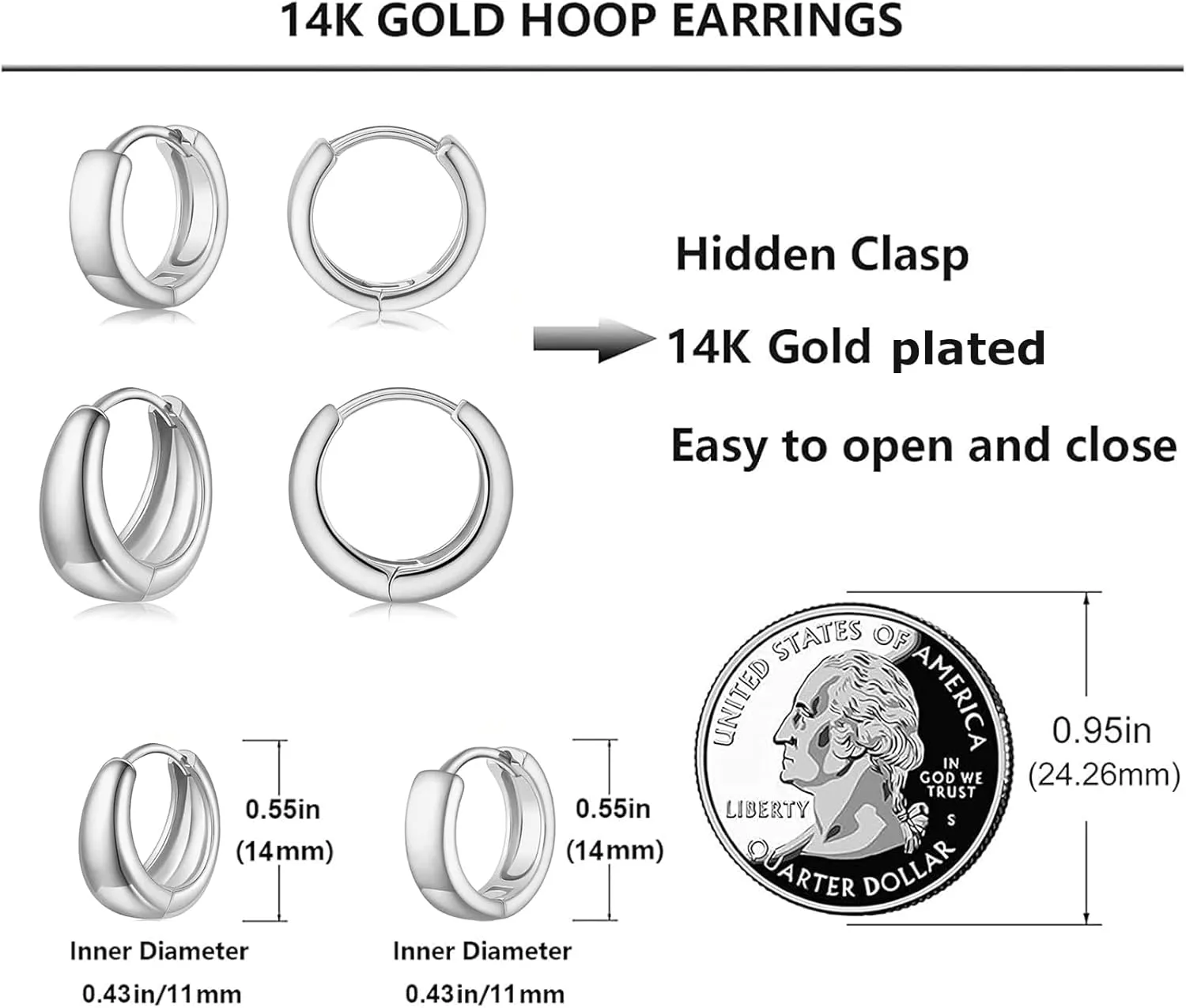Gold Huggie Hoop Earrings Set for Women Small Chunky Gold Silver Earrings 14K Gold Filled Hypoallergenic Trendy Jewelry Dainty Huggie Earrings