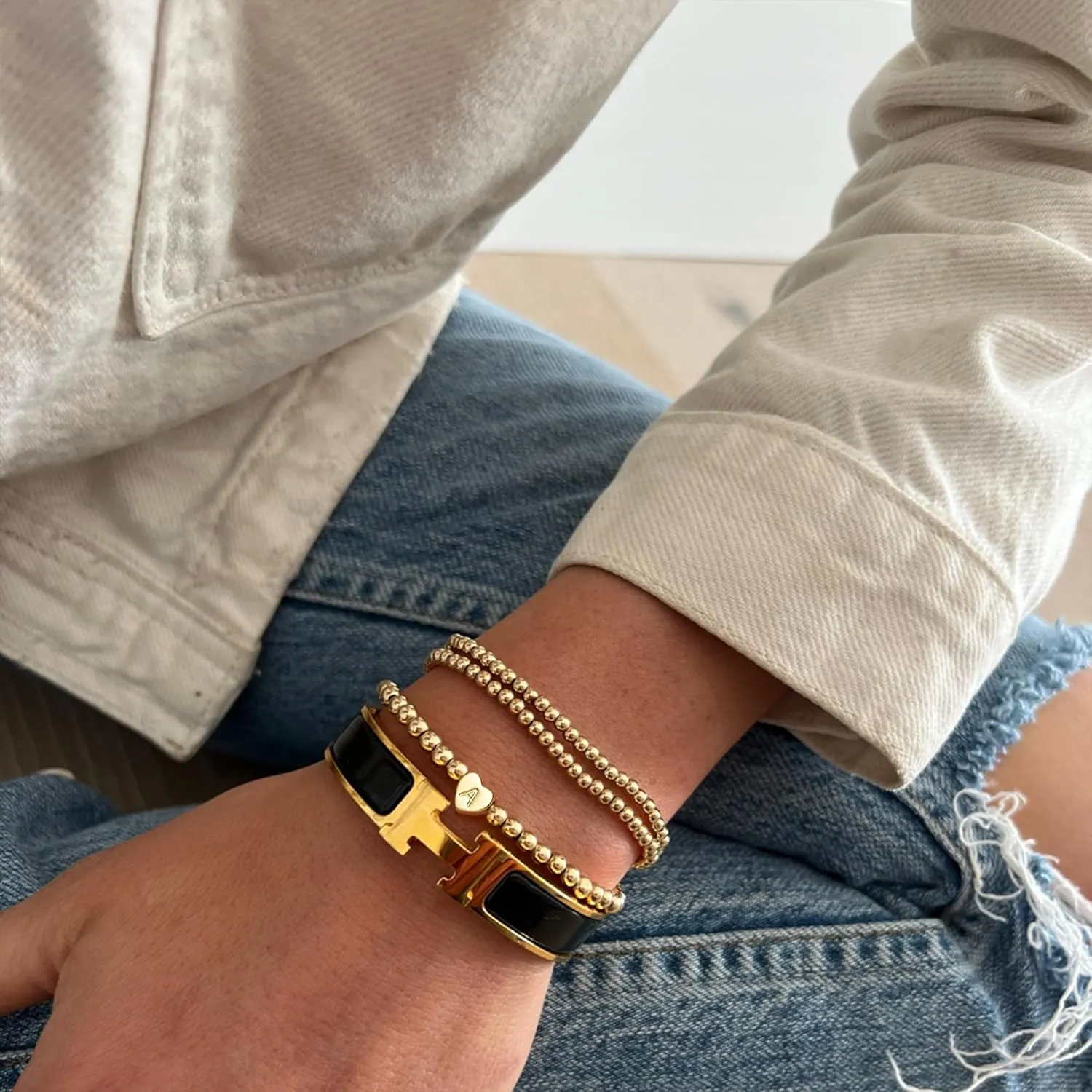 Gold Initial Bracelets for Women, Dainty Gold Heart Charm Letter Bracelet Gold Beaded Bracelets Friendship Personalized Name Bracelet Halloween Thanksgiving Christmas Birthday Gifts
