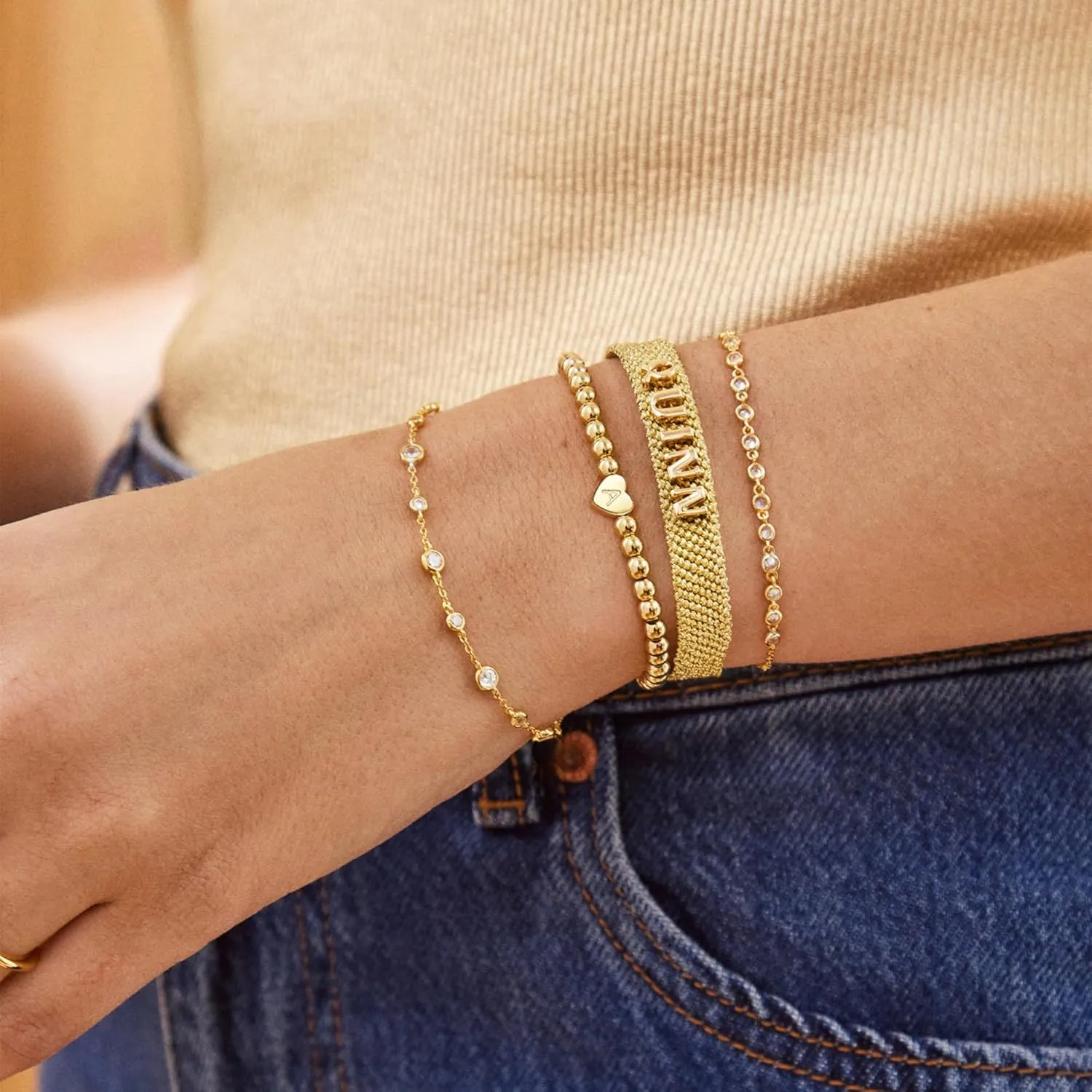 Gold Initial Bracelets for Women, Dainty Gold Heart Charm Letter Bracelet Gold Beaded Bracelets Friendship Personalized Name Bracelet Halloween Thanksgiving Christmas Birthday Gifts