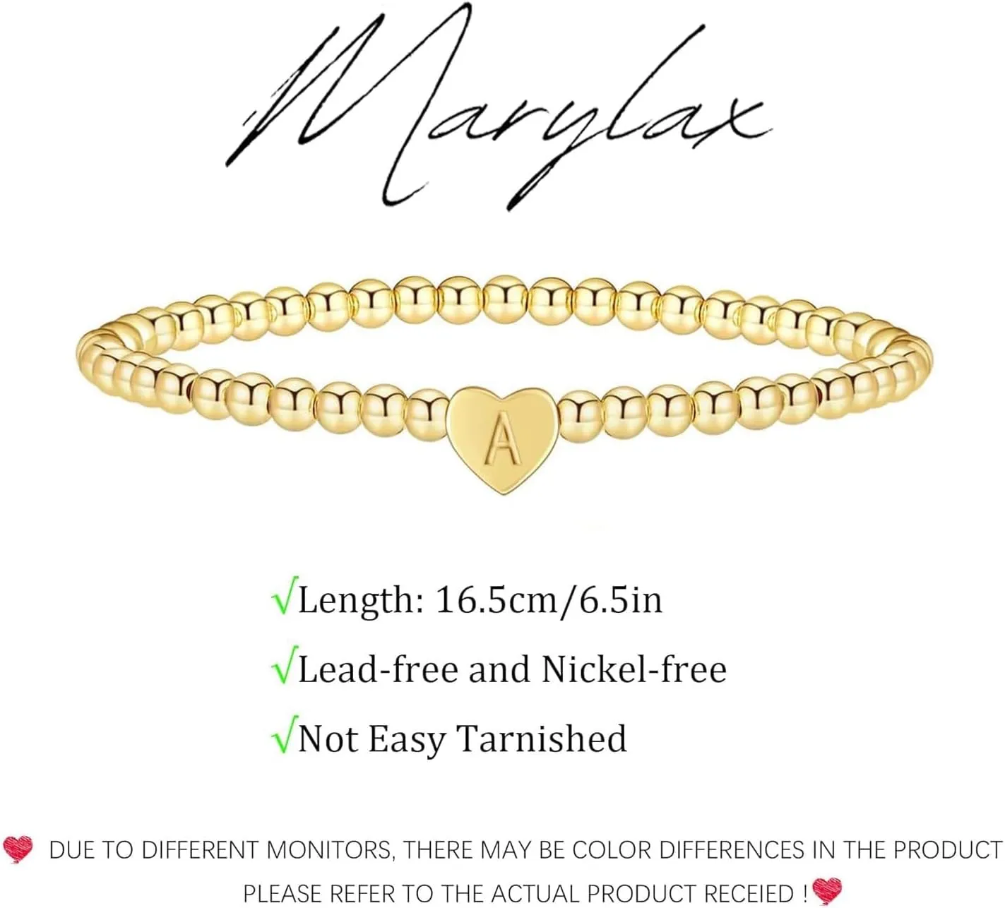 Gold Initial Bracelets for Women, Dainty Gold Heart Charm Letter Bracelet Gold Beaded Bracelets Friendship Personalized Name Bracelet Halloween Thanksgiving Christmas Birthday Gifts