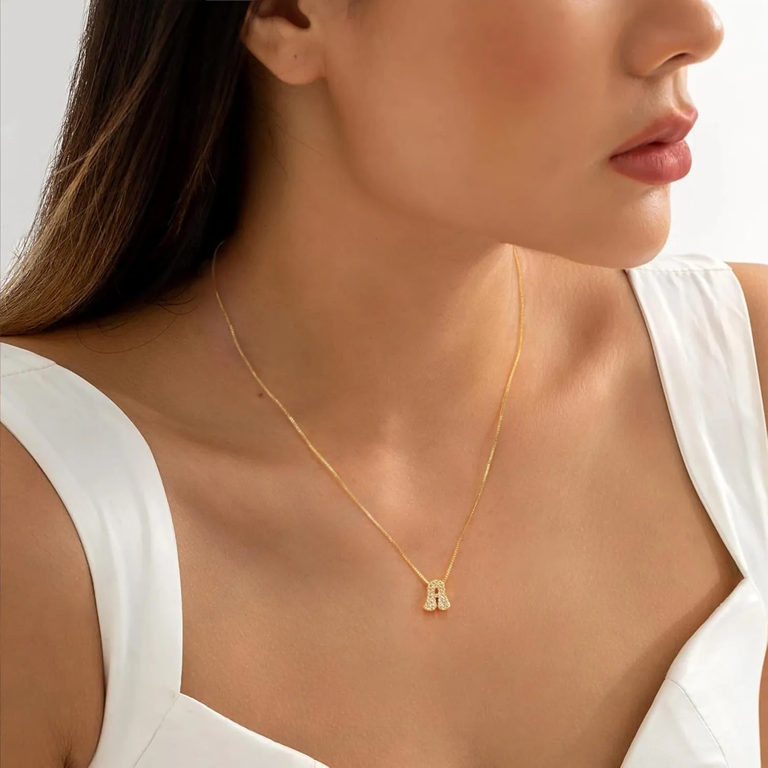 Gold Initial Necklace for Women, Dainty Gold Pendant Necklaces, Simple letter Necklace with Initials, Cute Jewelry Gift