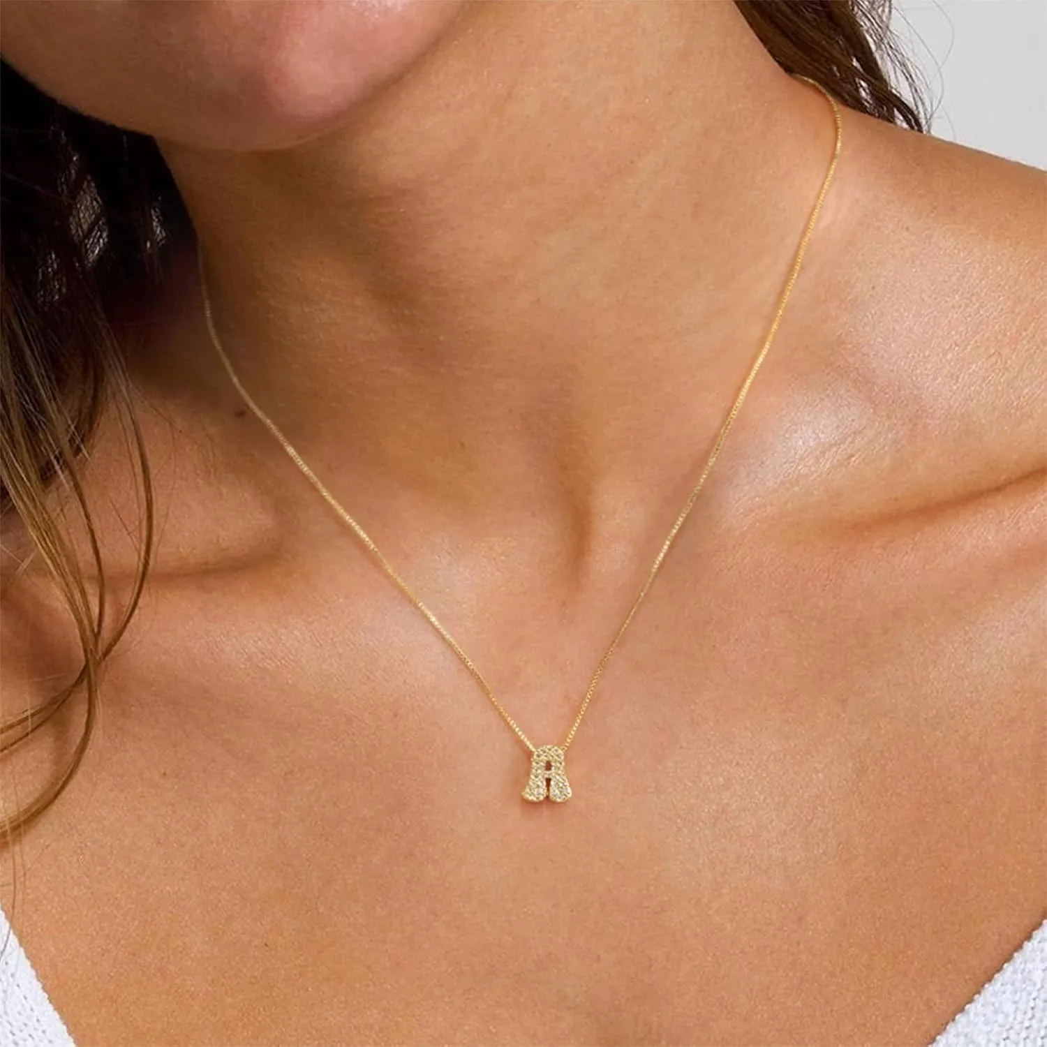 Gold Initial Necklace for Women, Dainty Gold Pendant Necklaces, Simple letter Necklace with Initials, Cute Jewelry Gift