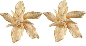 Gold Large Flower Earrings for Women - Boho Statement Bohemian Elegant Chic Dangle Earrings - Unique Jewelry Gift