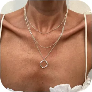 Gold Layered Necklace for Women 14k Gold Plated Herringbone Paperclip Chain Necklaces Dainty Stackable Silver Choker Jewelry