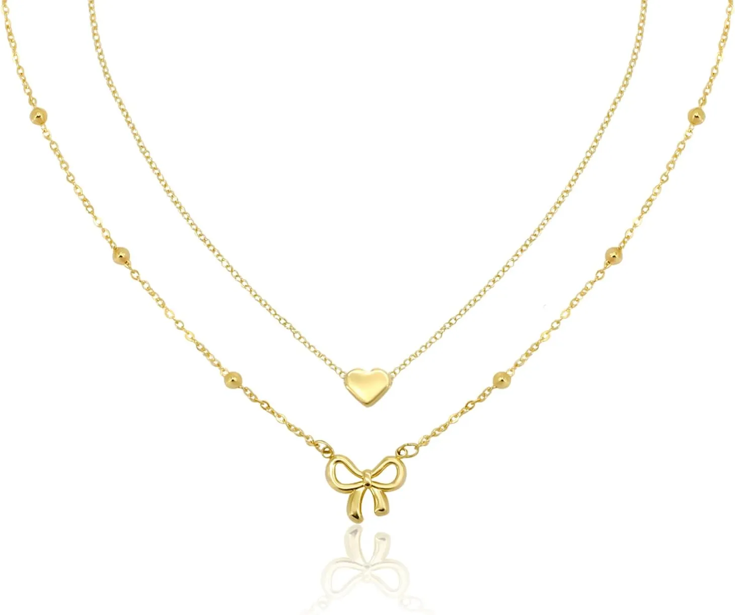 Gold Layered Necklace Set for Women, Heart and Bow Pendant Double Chain Necklace, Minimalist Gold Choker Necklace for Women, Fashion Jewelry Gift