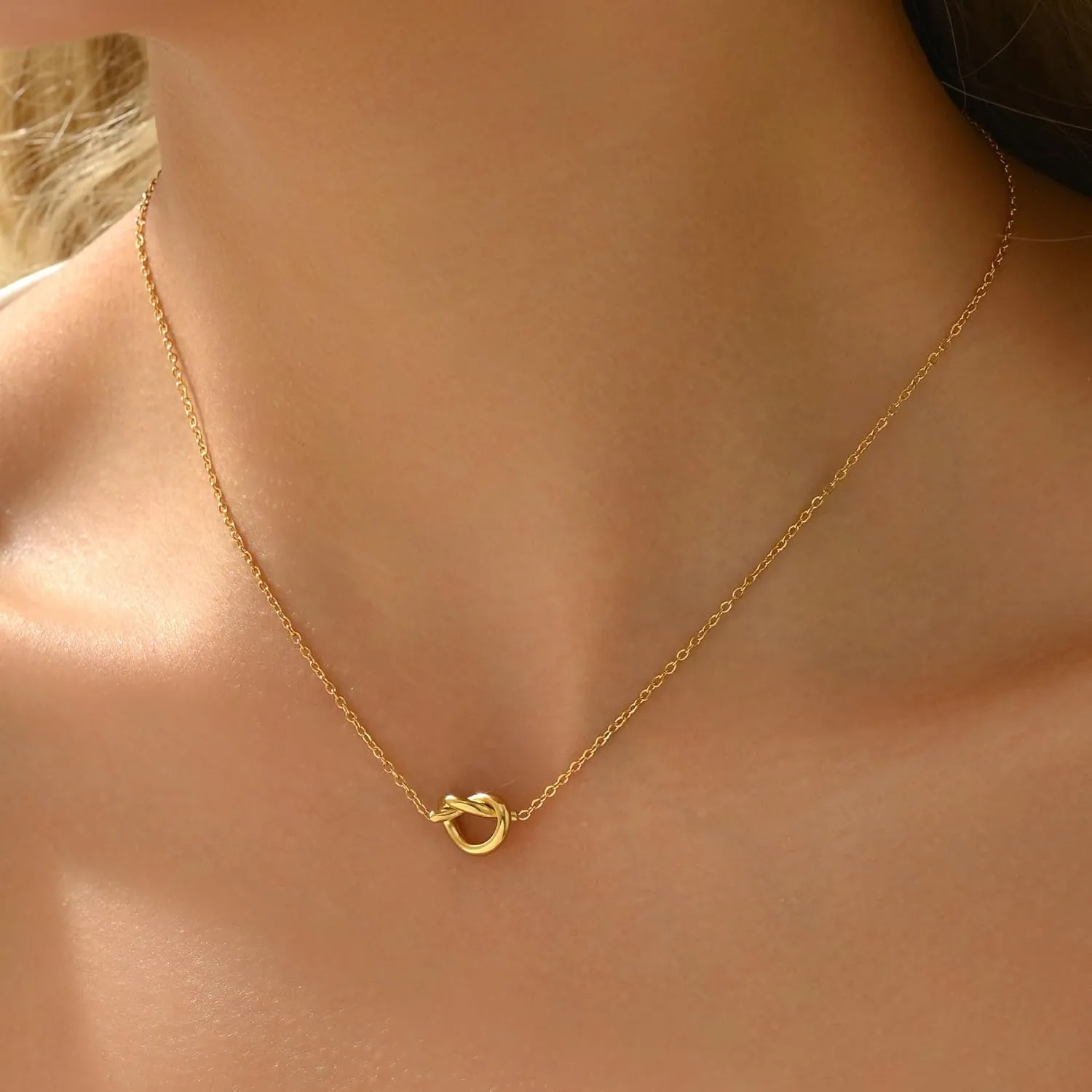 Gold Necklace for Women 18K Gold Plated Cute Heart Necklace Dainty Disc Circle Love knot Pendant Necklaces Gifts