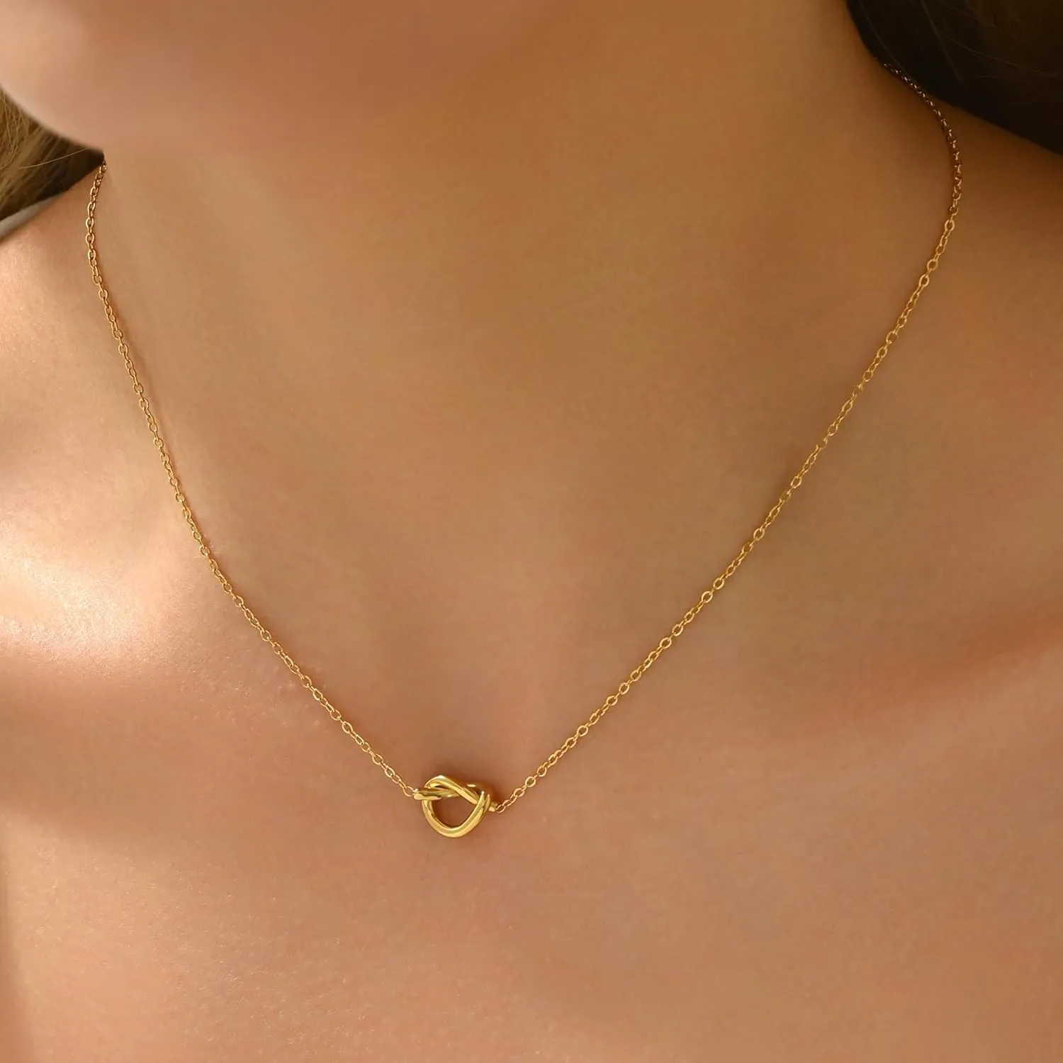 Gold Necklace for Women 18K Gold Plated Cute Heart Necklace Dainty Disc Circle Love knot Pendant Necklaces Gifts