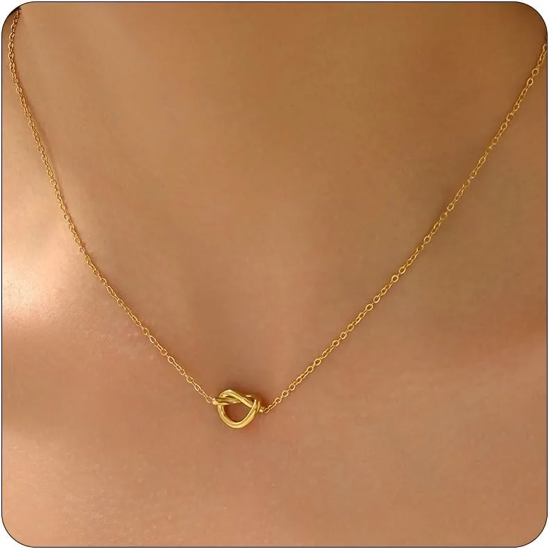 Gold Necklace for Women 18K Gold Plated Cute Heart Necklace Dainty Disc Circle Love knot Pendant Necklaces Gifts