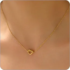 Gold Necklace for Women 18K Gold Plated Cute Heart Necklace Dainty Disc Circle Love knot Pendant Necklaces Gifts