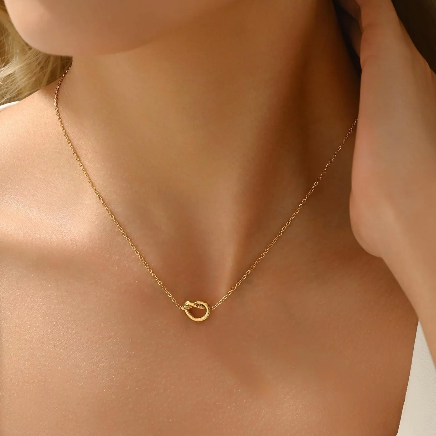 Gold Necklace for Women 18K Gold Plated Cute Heart Necklace Dainty Disc Circle Love knot Pendant Necklaces Gifts
