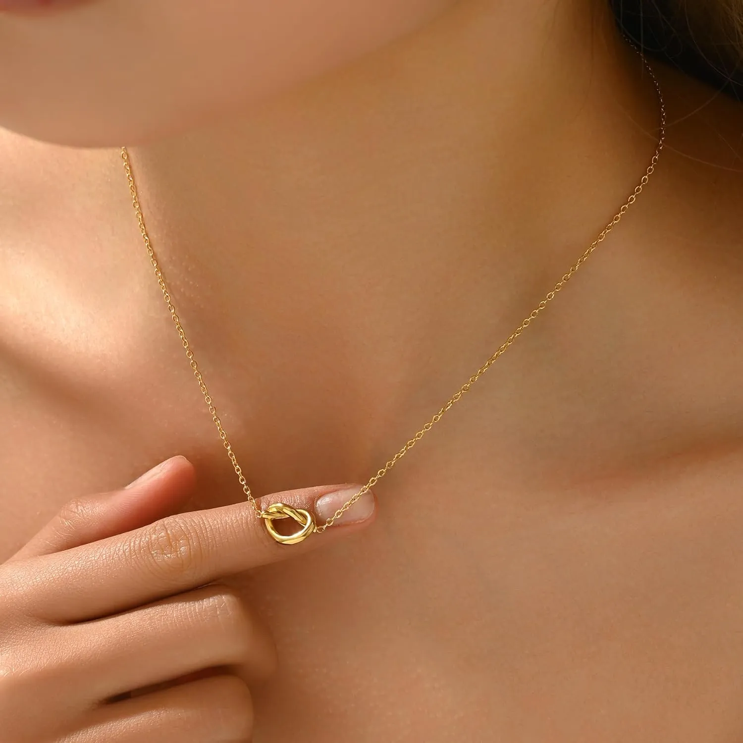 Gold Necklace for Women 18K Gold Plated Cute Heart Necklace Dainty Disc Circle Love knot Pendant Necklaces Gifts