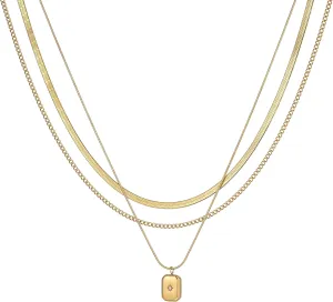 Gold Necklaces for Women, 14K Gold Plated Layered Stackable Stack Chain Necklace Diamond Circle CZ Layering Pendant Necklaces Trendy Jewelry Set Gifts
