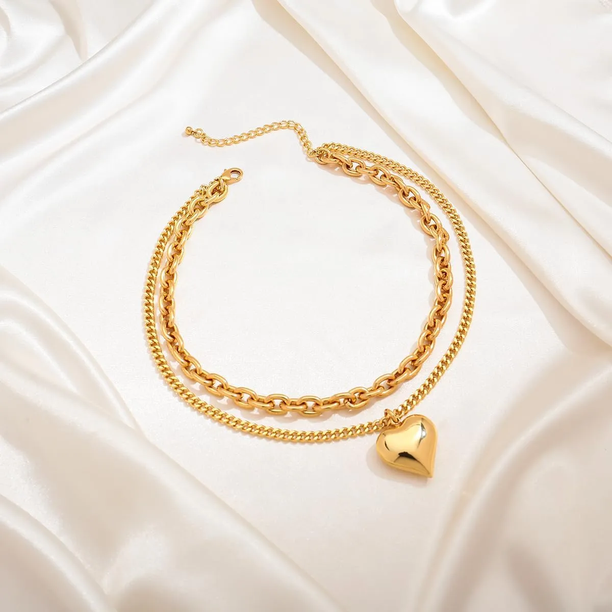Gold Necklaces For Women Gold Heart Necklace Silver Link Necklace Heart Pendant Necklace Fashion Jewelry