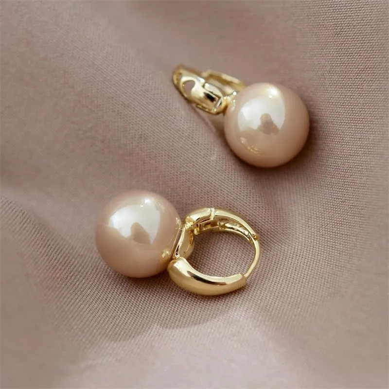 Gold Pearl Earrings Beige White Pearls Hoop Earrings Trendy Small Elegant Gold Wedding Bridal Jewelry Gifts for Women