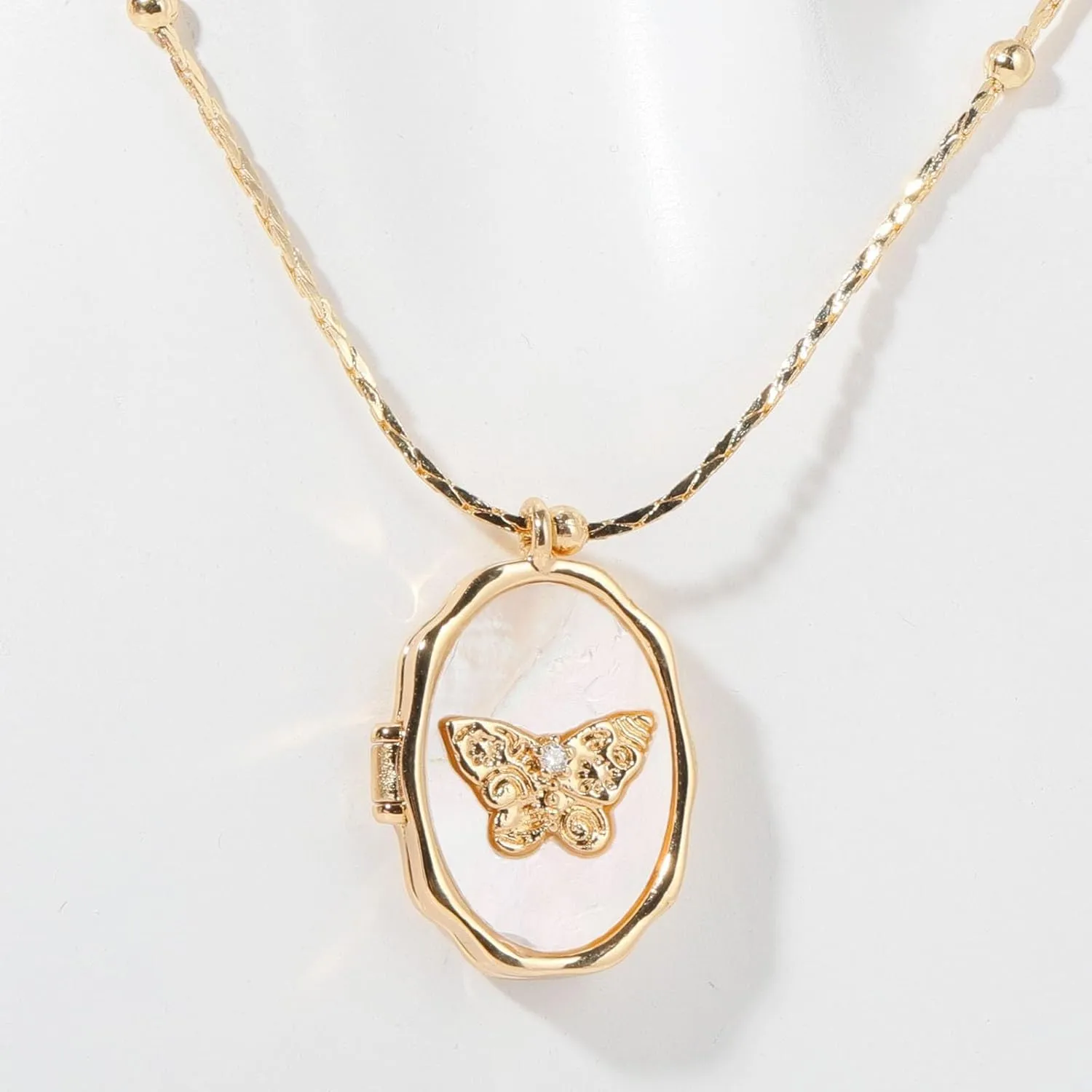 Gold Pendant Necklace for Women, Dainty Butterfly Album Picture Frame Necklace Gold Jewelry for Women Ladies Teen Girls Gifts