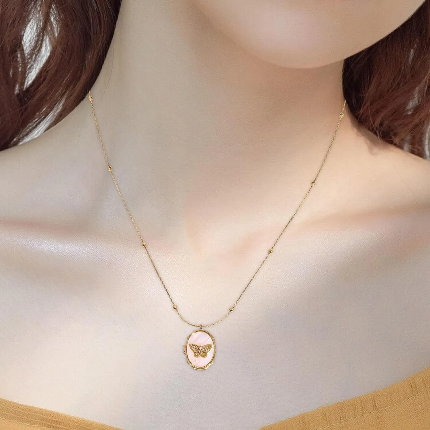 Gold Pendant Necklace for Women, Dainty Butterfly Album Picture Frame Necklace Gold Jewelry for Women Ladies Teen Girls Gifts