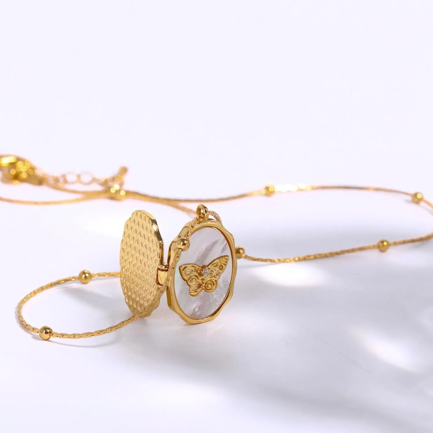 Gold Pendant Necklace for Women, Dainty Butterfly Album Picture Frame Necklace Gold Jewelry for Women Ladies Teen Girls Gifts