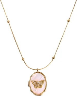 Gold Pendant Necklace for Women, Dainty Butterfly Album Picture Frame Necklace Gold Jewelry for Women Ladies Teen Girls Gifts