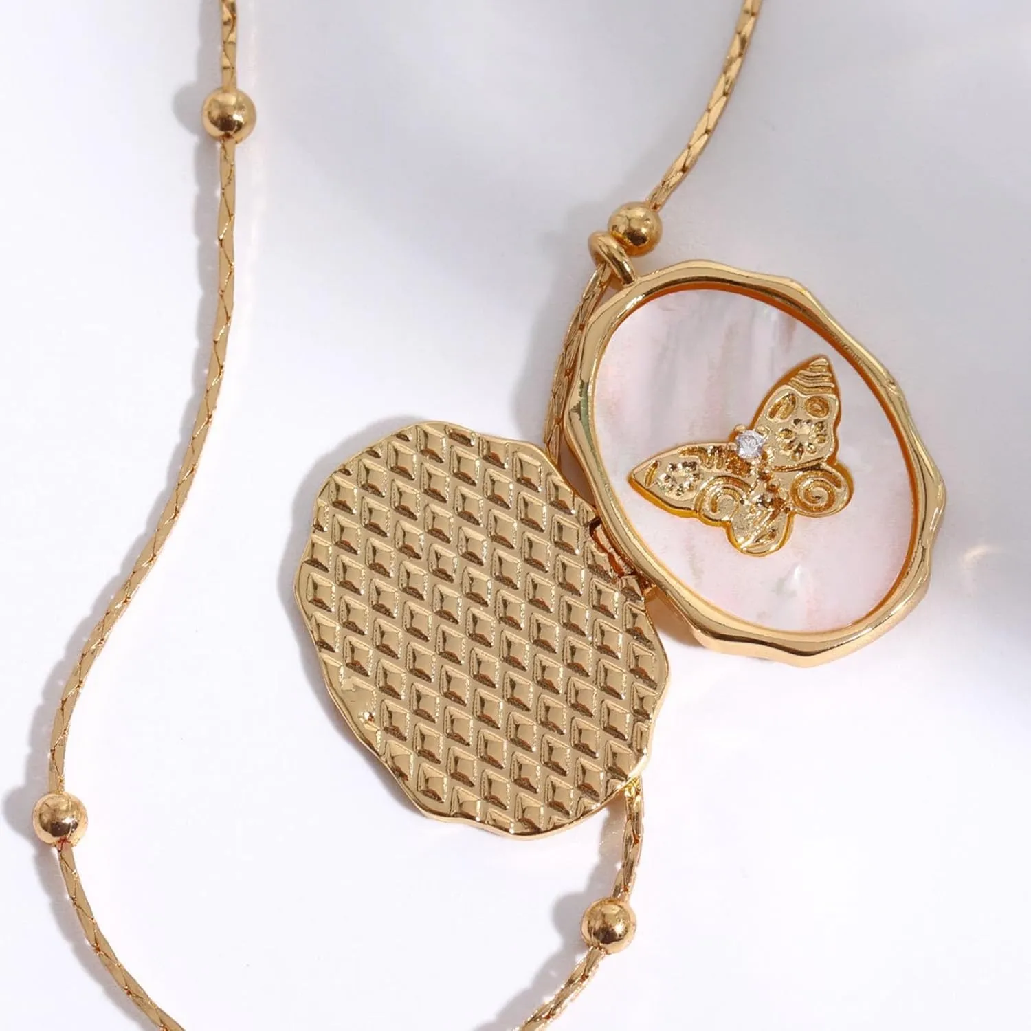 Gold Pendant Necklace for Women, Dainty Butterfly Album Picture Frame Necklace Gold Jewelry for Women Ladies Teen Girls Gifts