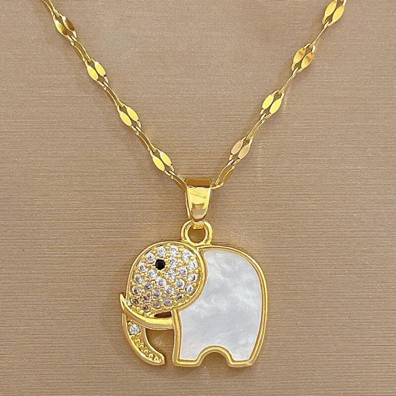 Gold Plated Charm Auspicious Elephant  Pendant Neckalce For Women
