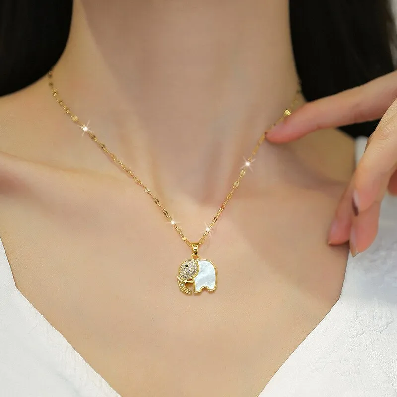 Gold Plated Charm Auspicious Elephant  Pendant Neckalce For Women