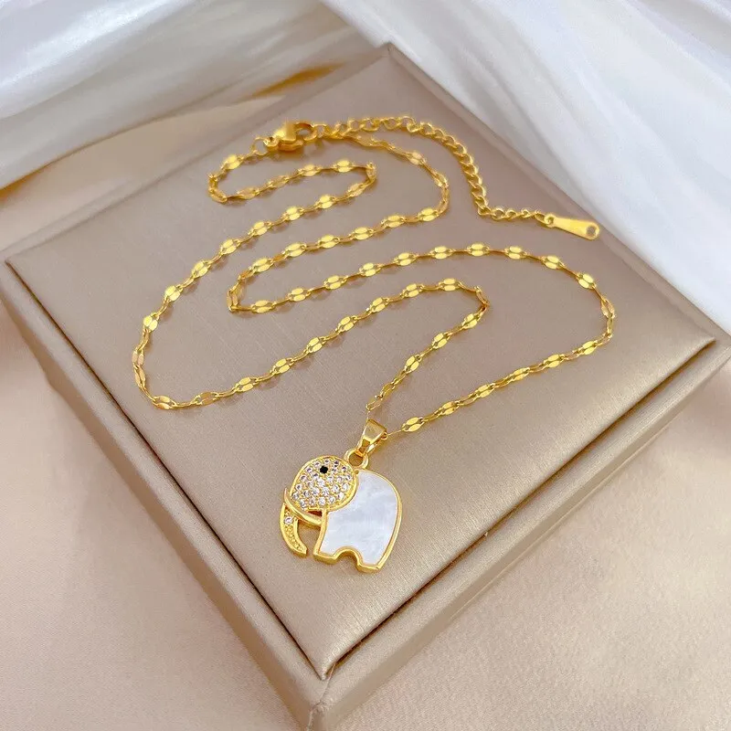 Gold Plated Charm Auspicious Elephant  Pendant Neckalce For Women