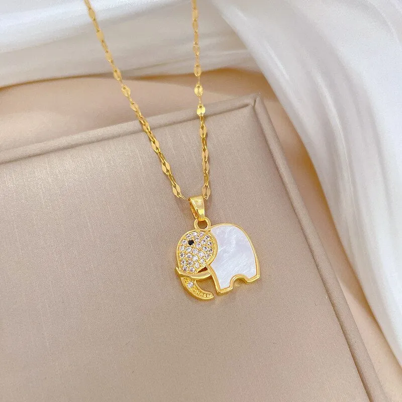 Gold Plated Charm Auspicious Elephant  Pendant Neckalce For Women