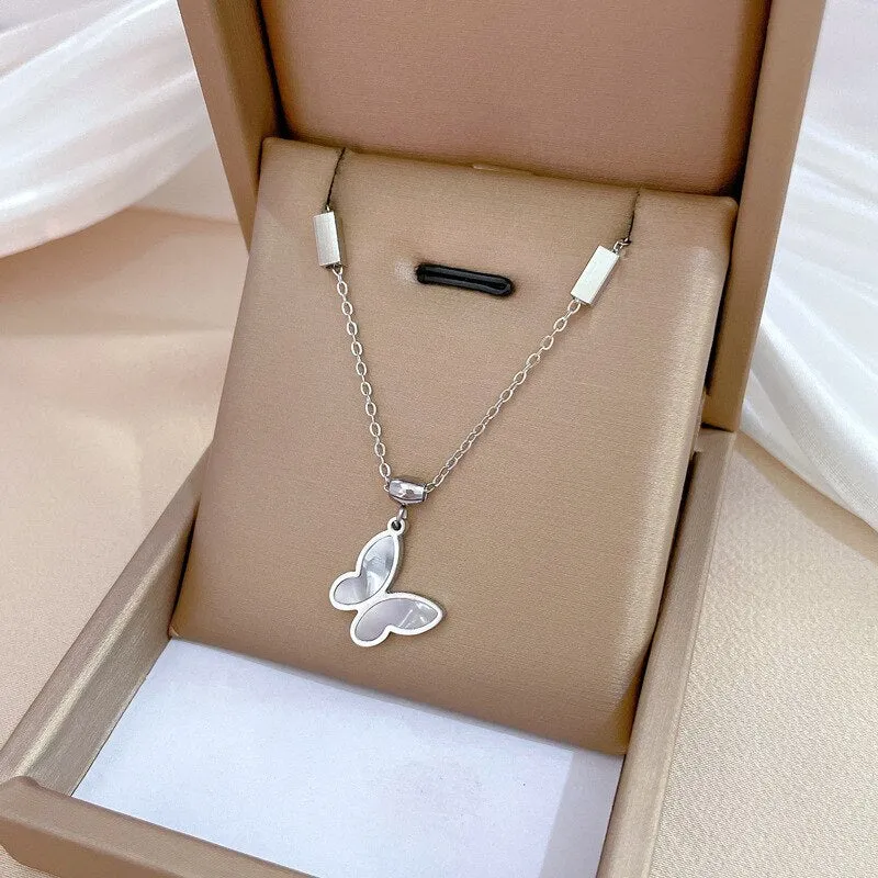 Gold Plated Charming Natural Shells Butterfly Neckalce For Women
