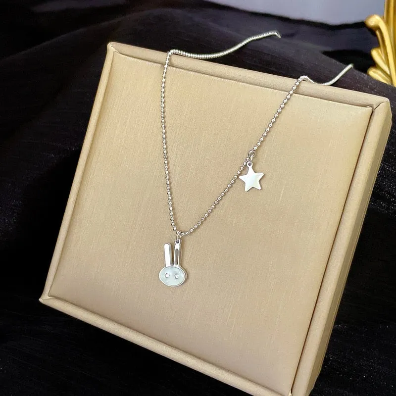 Gold Plated Classic Nature Shell Little Rabbit Pendant  Necklace For Woman