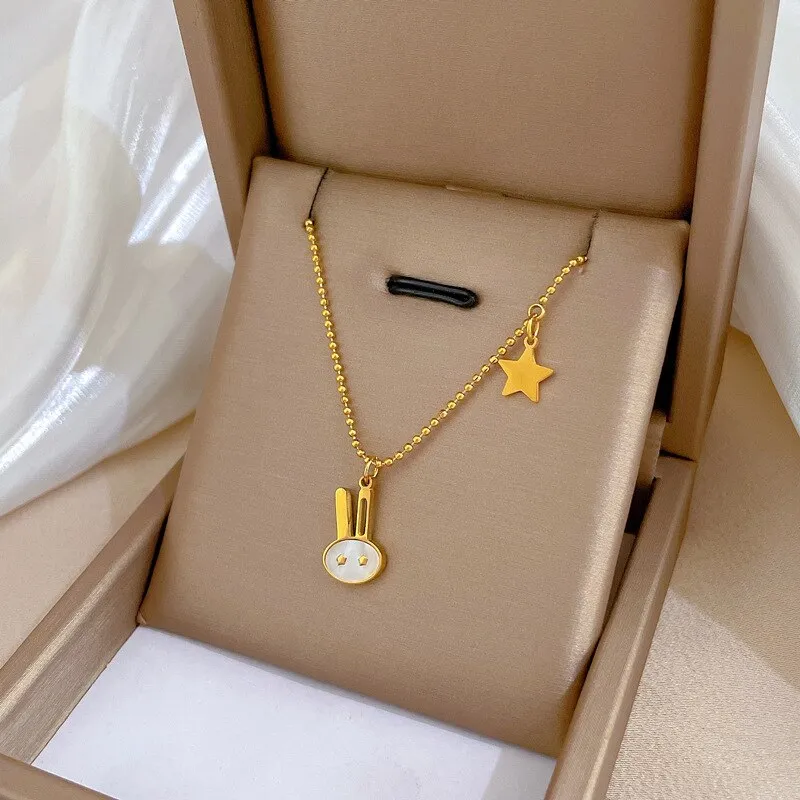 Gold Plated Classic Nature Shell Little Rabbit Pendant  Necklace For Woman