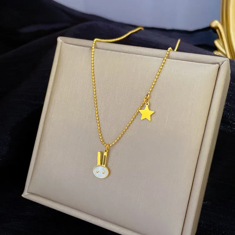Gold Plated Classic Nature Shell Little Rabbit Pendant  Necklace For Woman