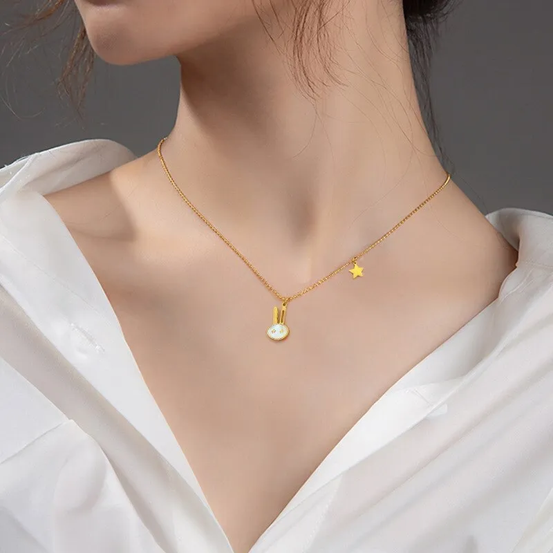 Gold Plated Classic Nature Shell Little Rabbit Pendant  Necklace For Woman