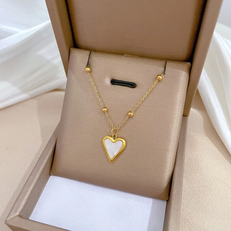 Gold Plated Korean Romantic Heart Shell Pendant Neckalce For Women