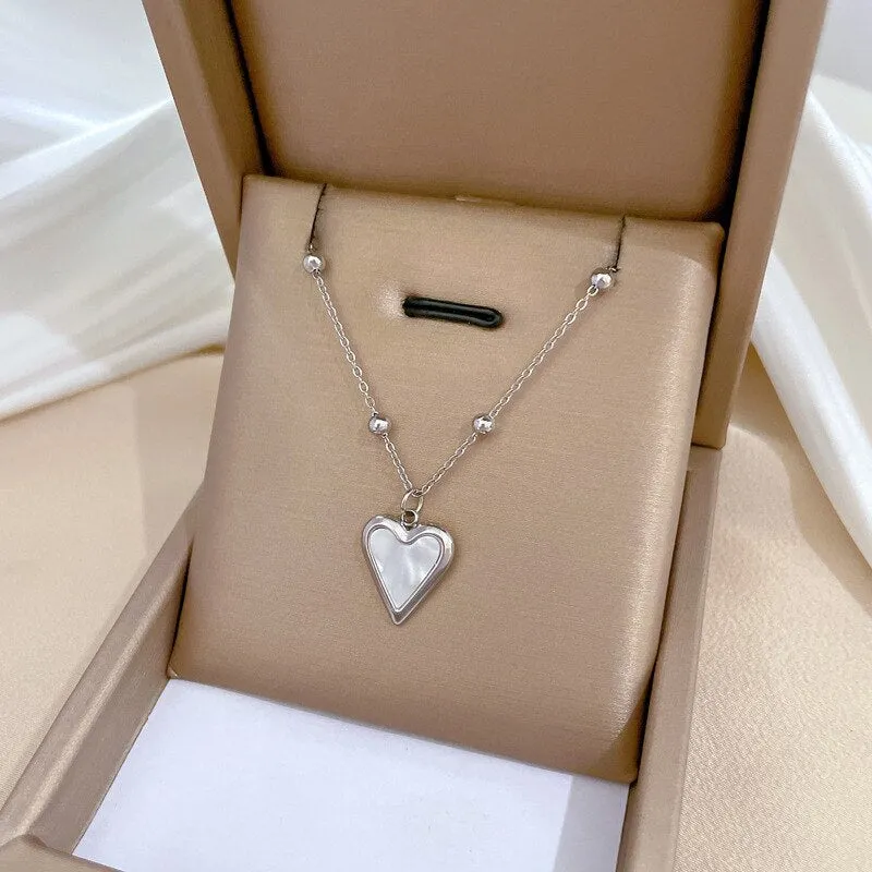 Gold Plated Korean Romantic Heart Shell Pendant Neckalce For Women