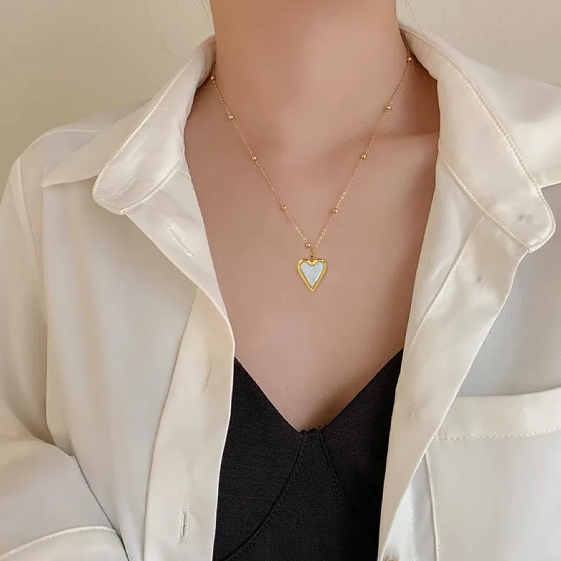 Gold Plated Korean Romantic Heart Shell Pendant Neckalce For Women
