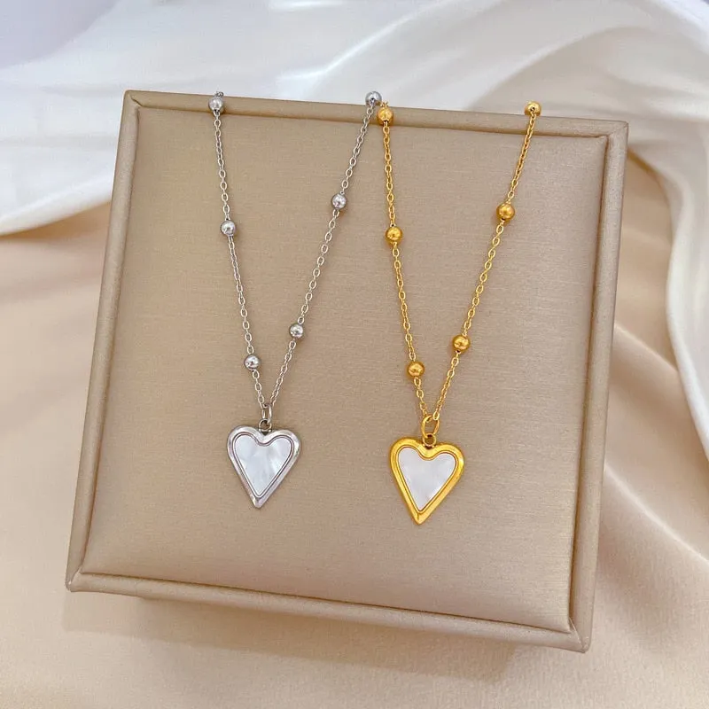 Gold Plated Korean Romantic Heart Shell Pendant Neckalce For Women