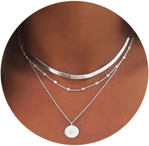 Gold Plated Layered Necklace for Woman Choker,Gold/Silver Dainty Necklaces Beaded Chains Pendant Snake Chain Herringbone Paperclip Necklace