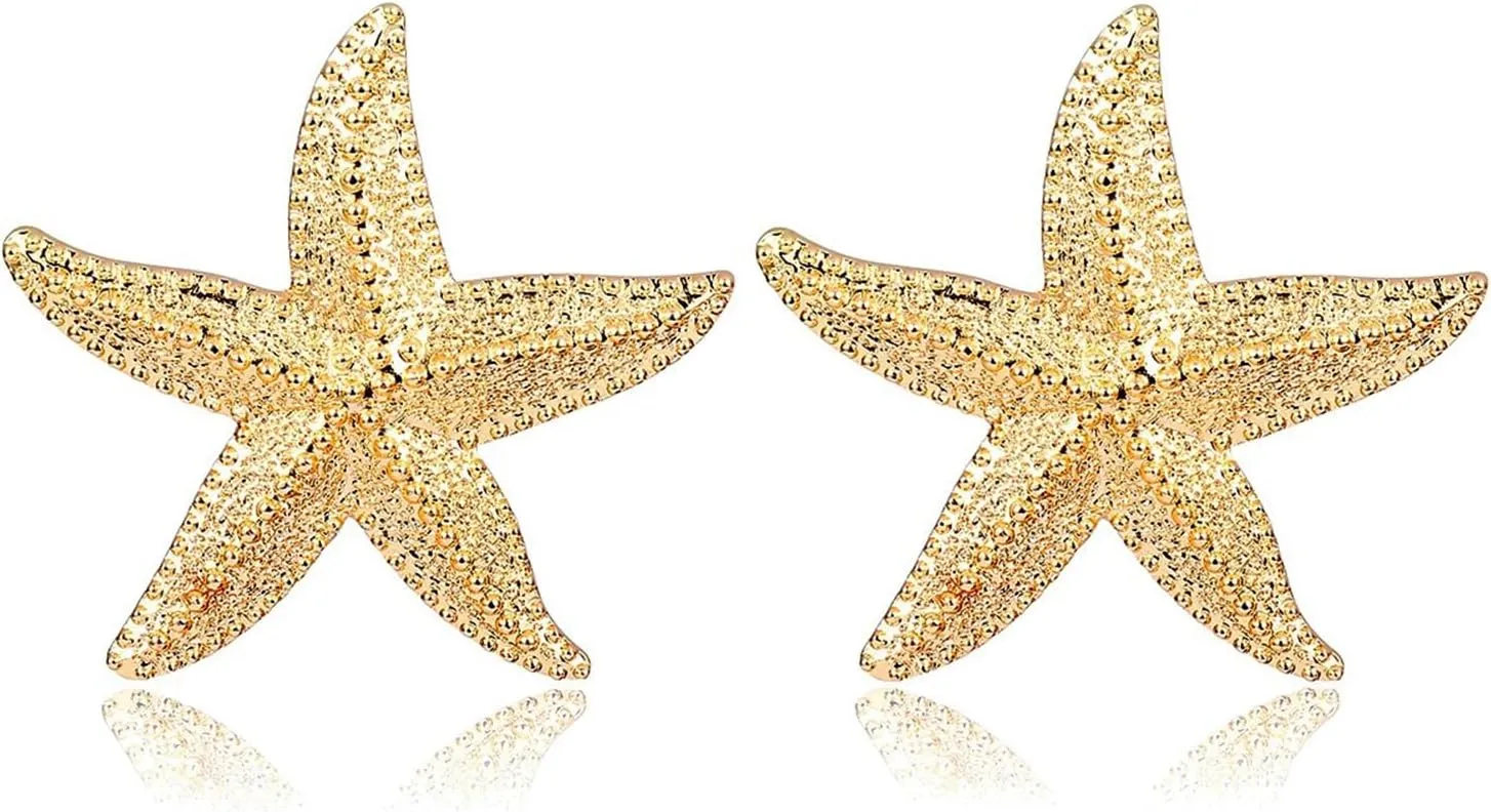 Gold Starfish Stud Earrings for Women  Elegant Summer Jewelry for Vacation and Beach Party