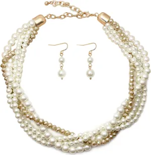 Gold Statement Necklace Costume Jewelry Sets for Women,Aesthetic collar Necklace and Earring Sets Fashion Accessories for Bridal Party
