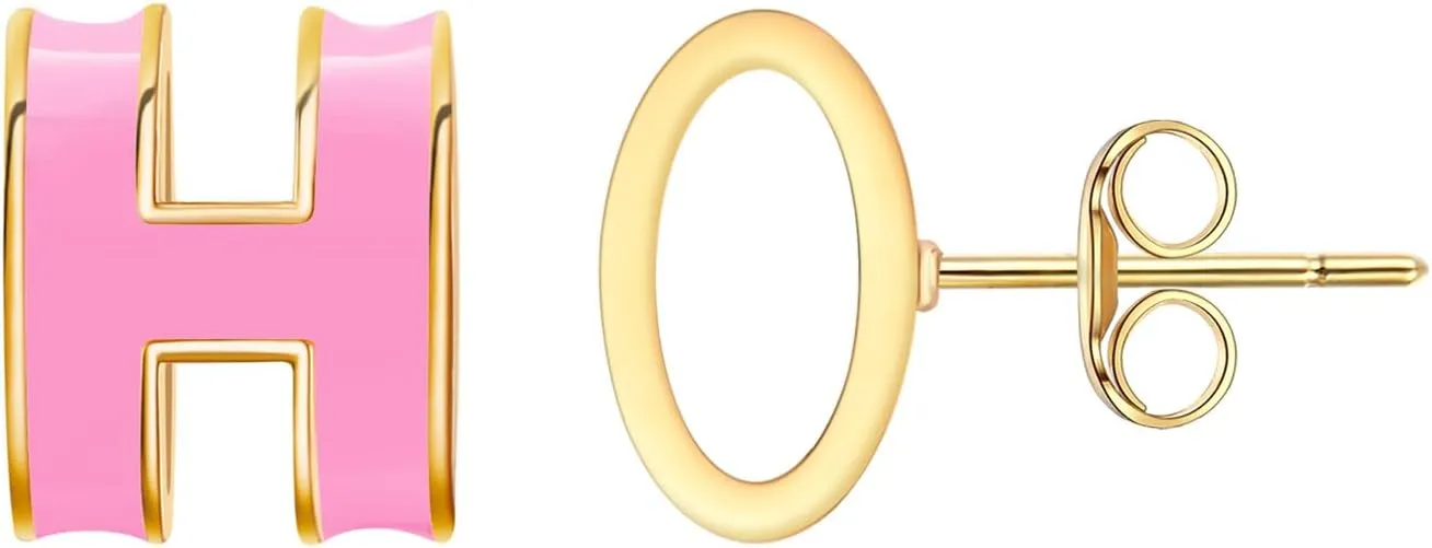 Gold Stud Earrings for Women Classical H Enamel Color Earrings Stainless Steel Hypoallergenic Earrings for Women Trendy Elegant Jewelry for Women