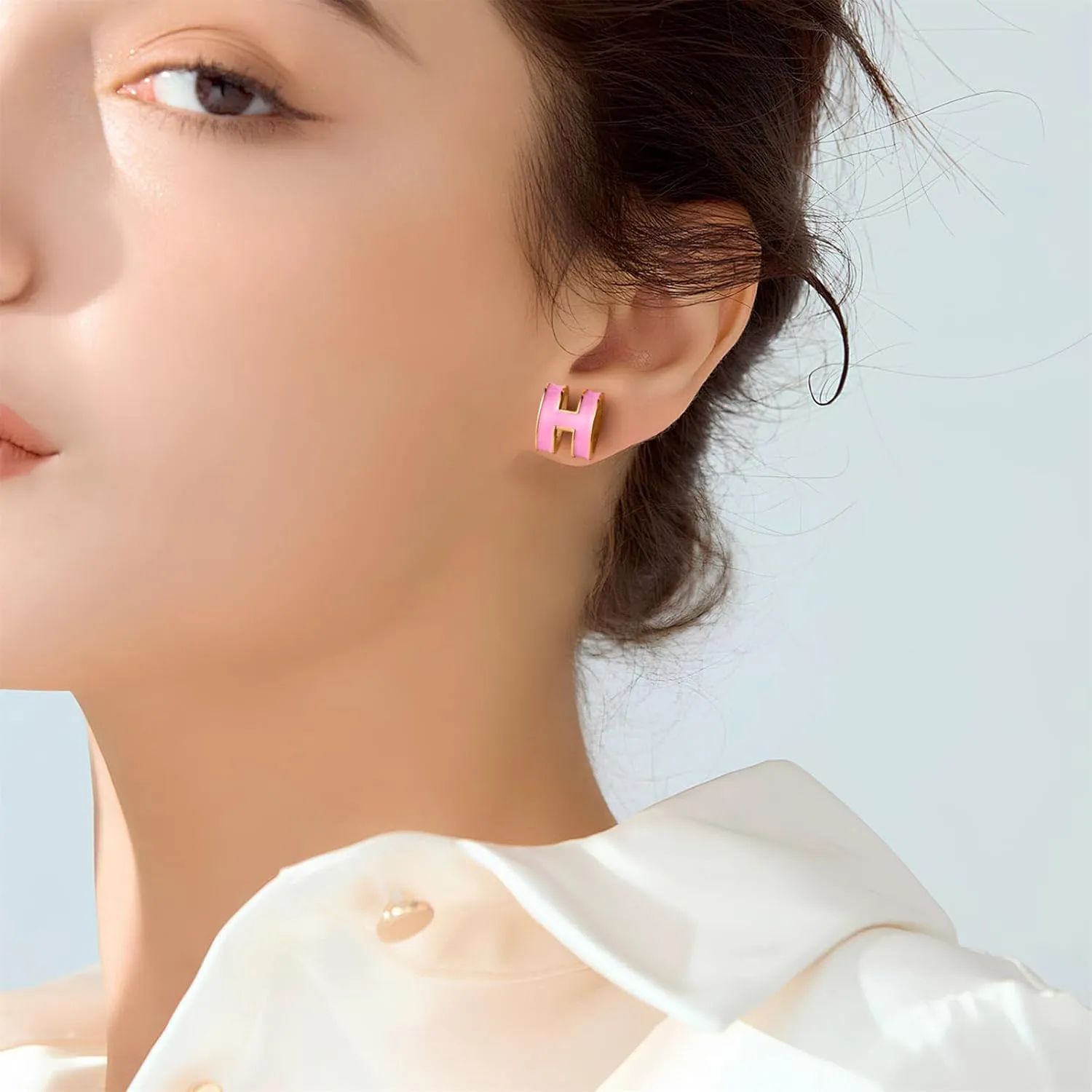 Gold Stud Earrings for Women Classical H Enamel Color Earrings Stainless Steel Hypoallergenic Earrings for Women Trendy Elegant Jewelry for Women