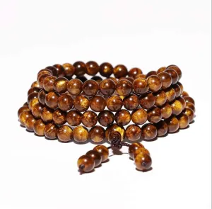 Golden Silk Sea Willow Bracelet, Hand Polished Prayer Beads Men