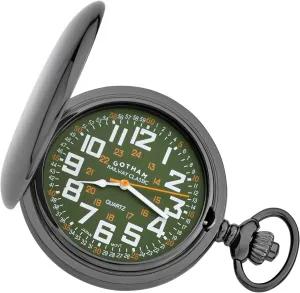 Gotham Men's Gunmetal Railroad Polished Finish Covered Quartz Pocket Watch # GWC15044BG