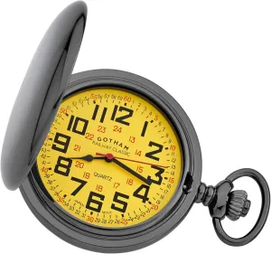 Gotham Men's Gunmetal Railroad Polished Finish Covered Quartz Pocket Watch # GWC15044BY