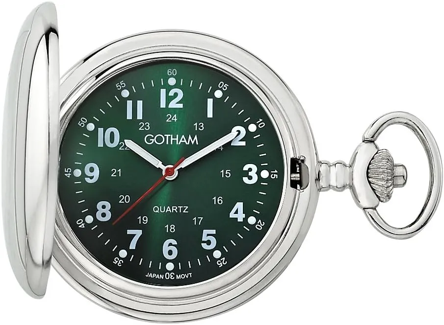 Gotham Men's Silver-Tone Polished Finish Covered Quartz Pocket Watch # GWC15042SG